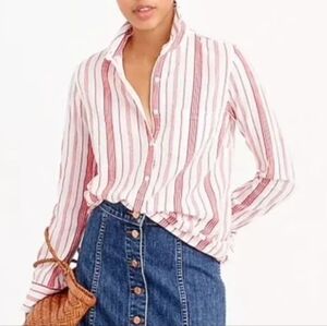J. Crew Classic Popover Top in Red and White Striped Cotton Gauze Size 4